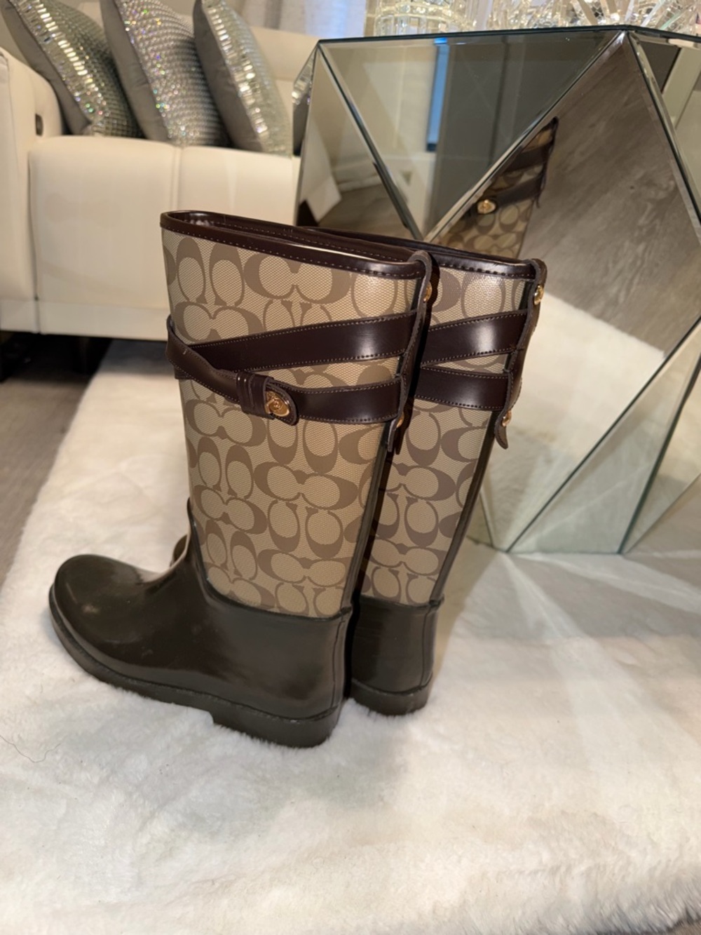 Coach Brown Khaki Signature Rain Boots Size 39/9